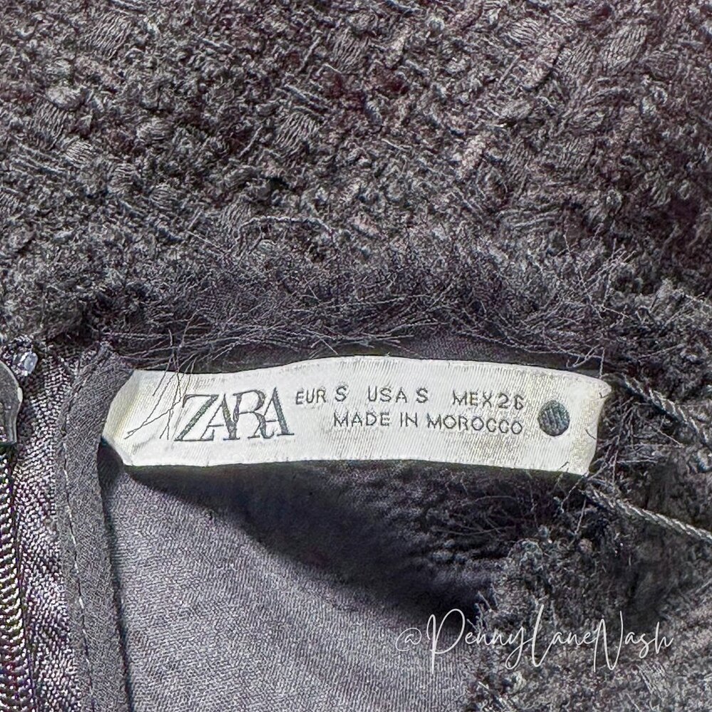 NWT Zara Structured Tweed Frayed Mini Dress Black - Picture 9 of 14